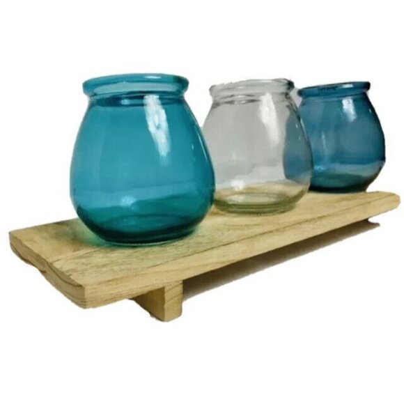 Rustic Nautical Votive Candle Holder Wooden Tray Coastal Style Home Décor Vase J - Picture 4 of 10